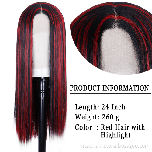 FZY Wholesale Price Good Omens Cosplay  Red color with highlights silk straight Synthetic hair Wigs with lace front  Vendor
